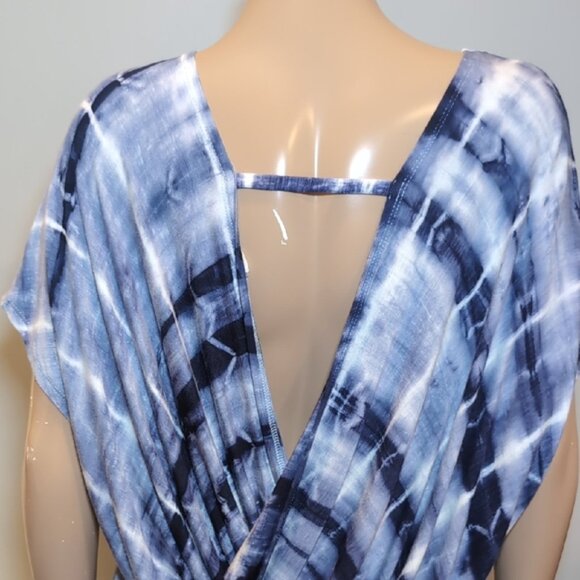 CY Fashion Blue White Tie-Dye Cuffed Sleeve Top Womens Size Large - Picture 5 of 10